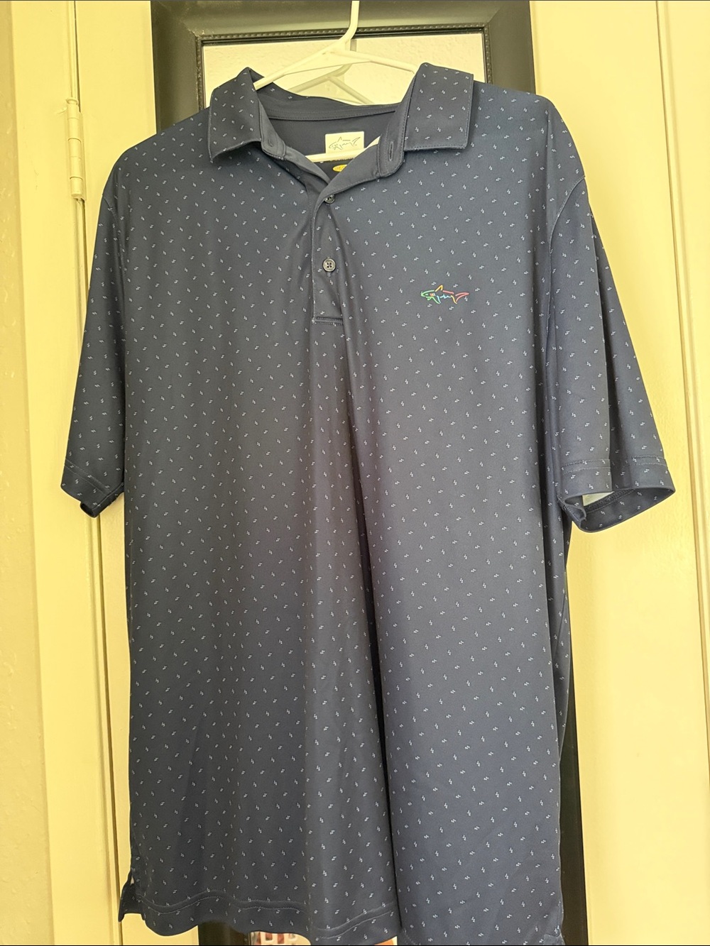 Greg Norman Collection Navy Micro-Print Short Sleeve Polo